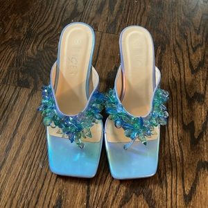 Blue Crystal Thong Kitten Heels.